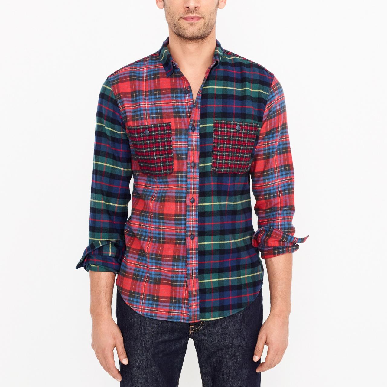 slim mixed flannel shirt :
