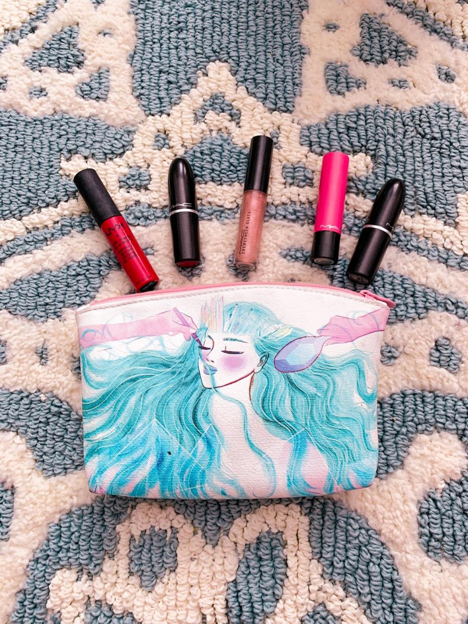 I brought my ipsy bag to store some of my favorite lip colors
