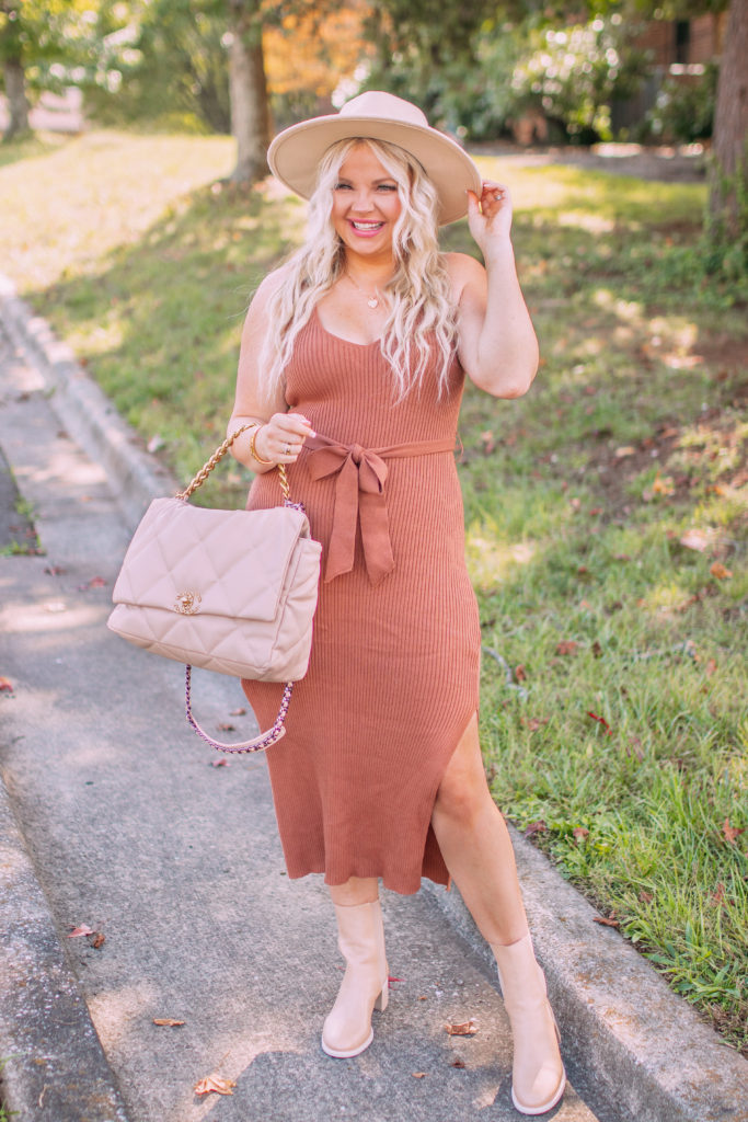 Warm Weather Fall Outfit- ribbed sweater dress from Forever 21