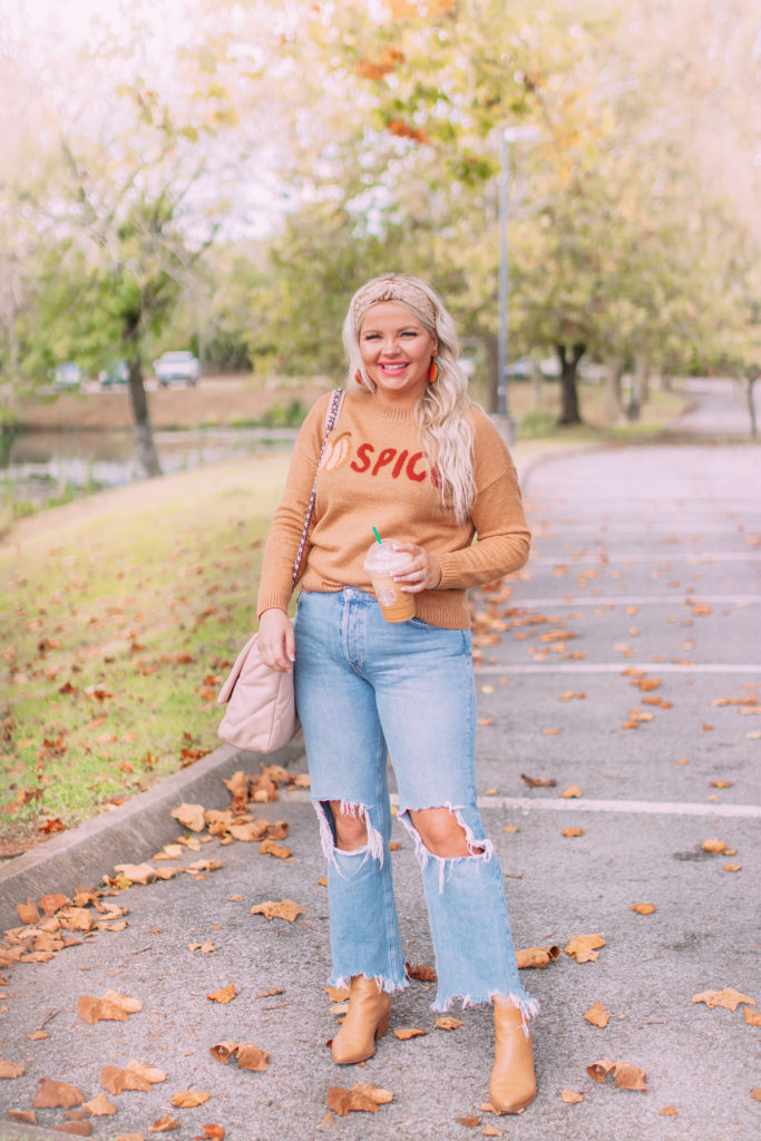 Best Affordable Sweaters for Fall- loft pumpkin spice sweater