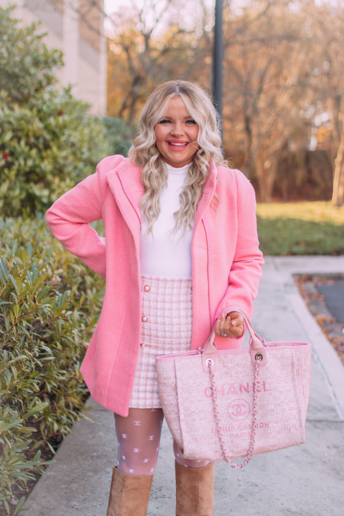Cyber Monday Steals and Deals 2021 - pink coat and chanel style skirt