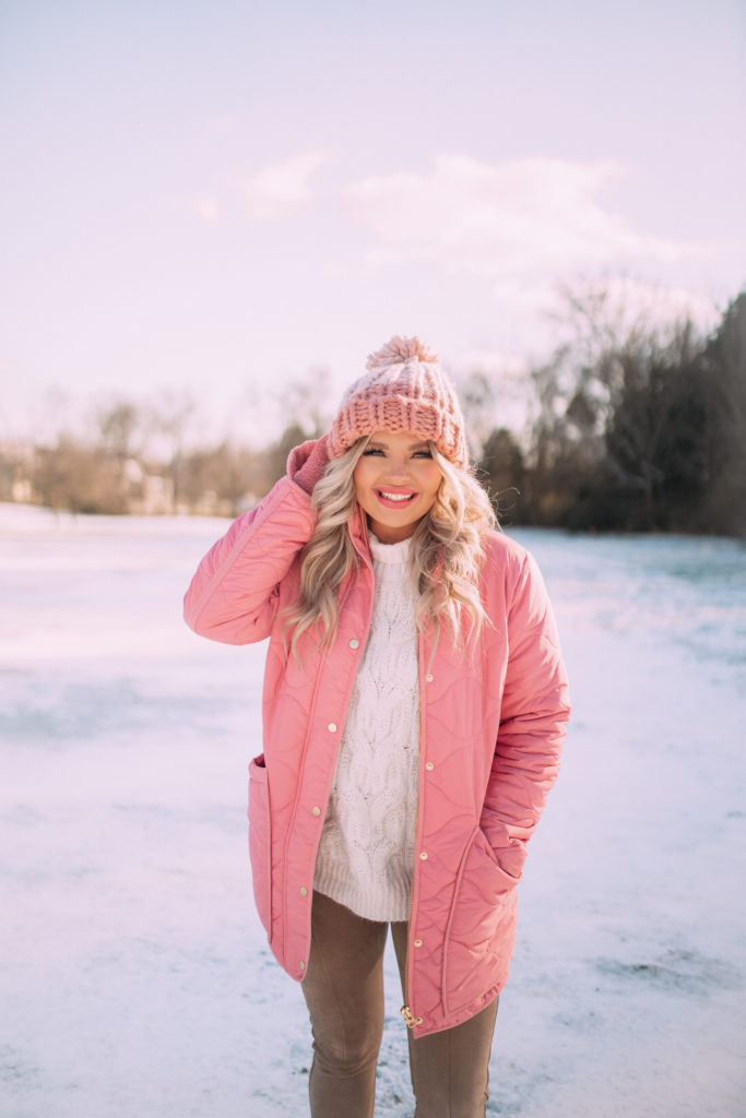 Snow Day Style- Winter Layers  Pink j crew coat 