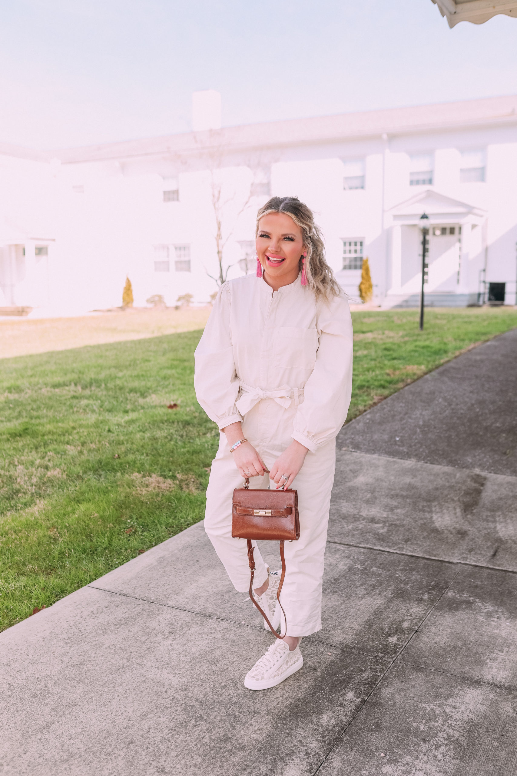 Designer Bag Dupes for Spring- white jumpsuit from j crew